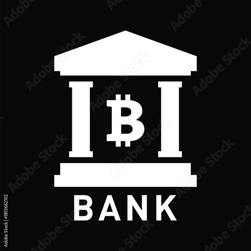 Bank building with bitcoin symbol icon for finance and cryptocurrency