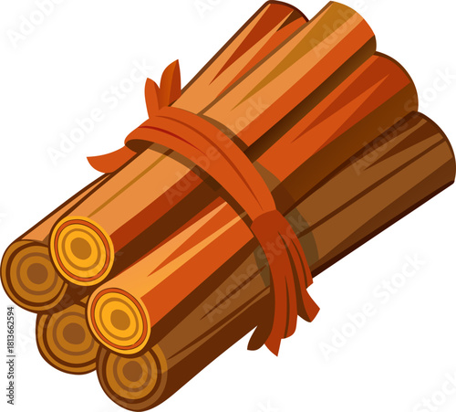Firewood bundle tied with string , white background