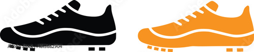 Black and orange athletic cleats side by side. vector