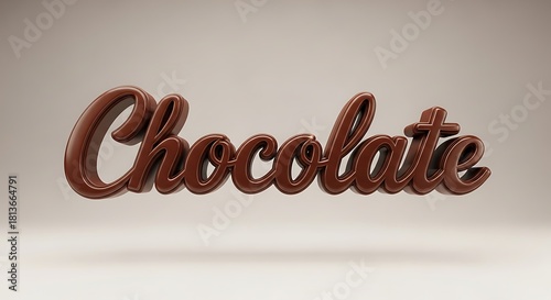 Chocolate text rendered in glossy dark brown 3 D script word font
