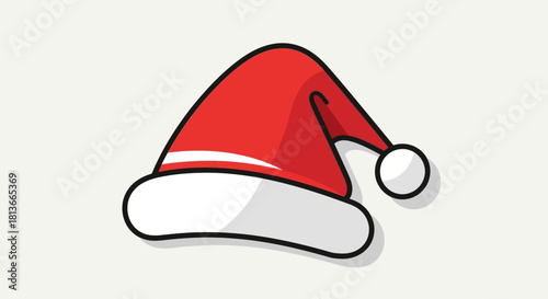 Abstract Santa Claus Hat Icon in Flat Design with Bold Lines