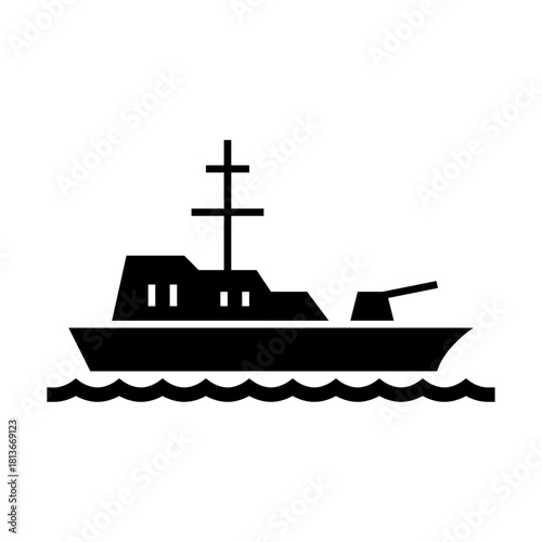 naval ship glyph icon. warship illustration.