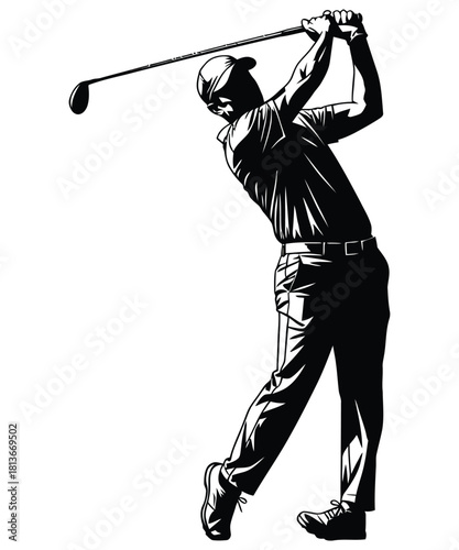 Dynamic silhouette of a golfer in mid swing capturing the power and grace of the sport