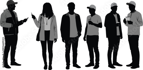Business people vector silhouettes illustration of a standing group