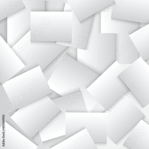 White abstract seamless pattern of overlapping rectangles and squares, minimalist background with soft shadows.