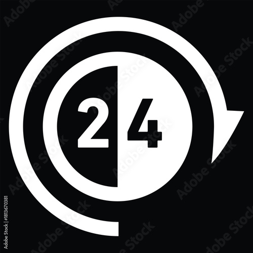 24 Hours Service Icon | Round Clock Arrow Symbol | Vector Illustration