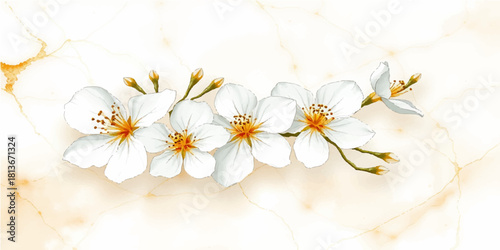 Abstract floral background with blooming spring flowers on a white surface, perfect for nature and beauty themes