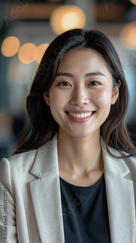 Smiling Asian Businesswoman Portrait in Modern Office.