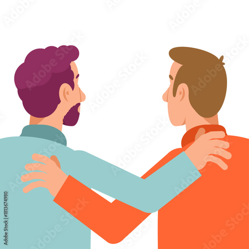 Two individuals having a friendly conversation, expressing communication, trust, and social interaction between people.