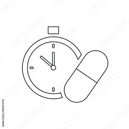Medication schedule with clock and capsule, health management concept, healthcare, copy space