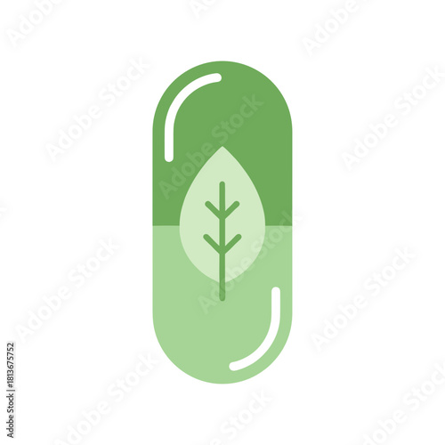 green capsule with a leaf symbol on a white background with copy space