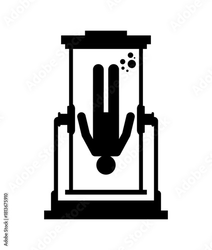 icon of a vertical cryo chamber or cryogenic capsule. Symbol for life extension, science, storage, or future health technology concept.
