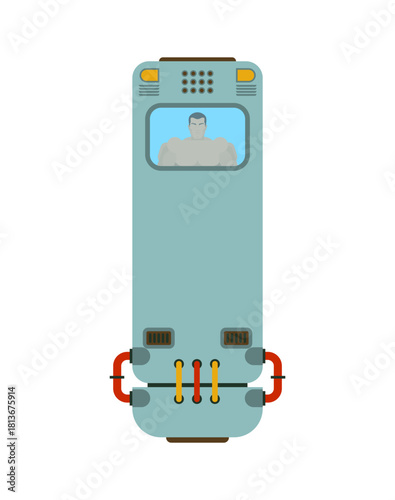 Detailed cryonics chamber or life-support capsule. Illustration of cryonics, preservation, or advanced medical technology.