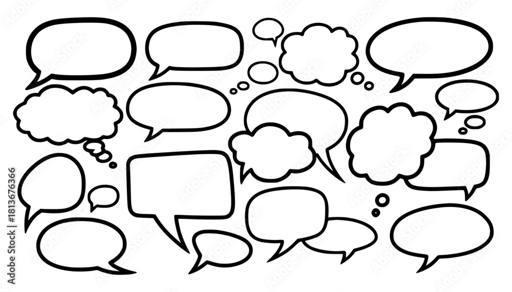Fototapeta premium Collection of various empty speech and thought bubble shapes for comic book design