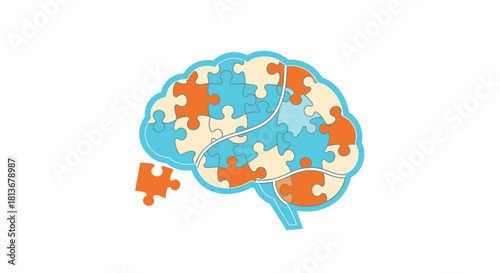 Creative brain puzzle signifies mental health, cognitive function, and learning challenges offering unique visual for educational and medical content needs