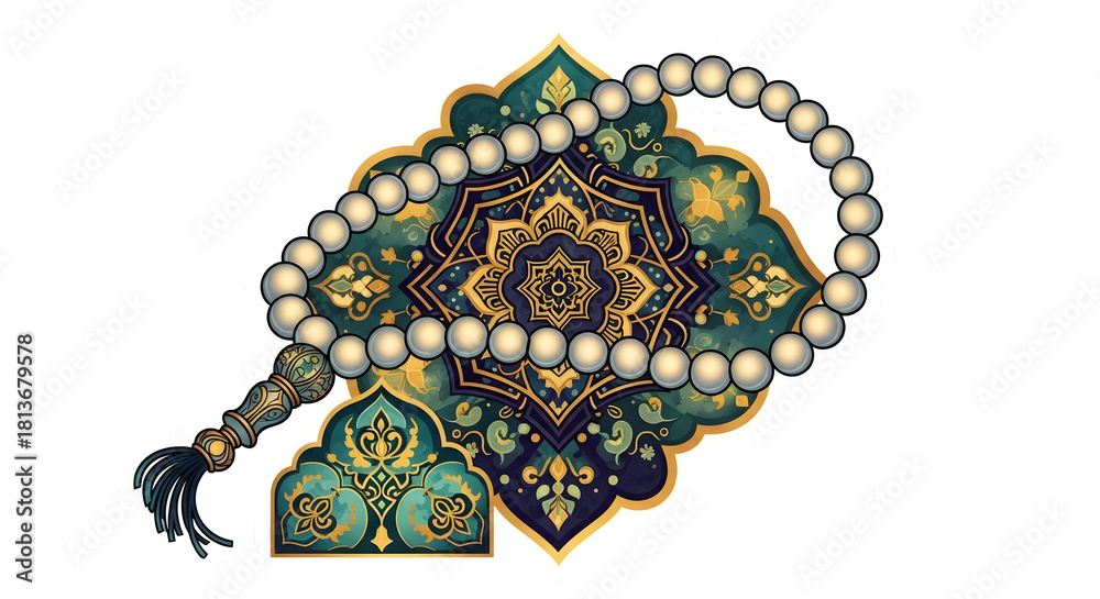 Fototapeta premium Islamic tasbih prayer beads with intricate mandala pattern design