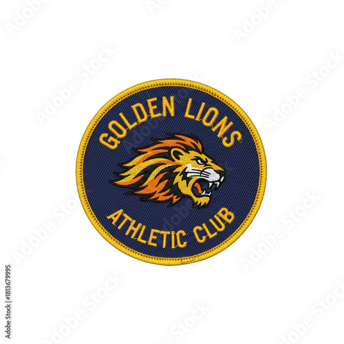 Golden lions athletic club embroidered patch logo isolated on transparent background