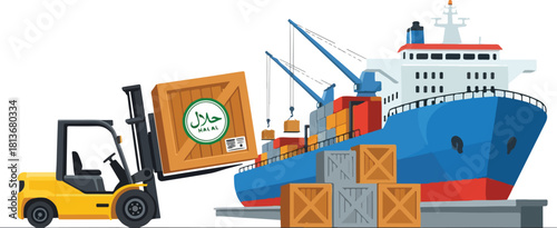 Halal Certified Goods Shipping by Forklift and Cargo Ship.