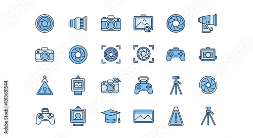 Collection of digital camera and photography related icon set illustrations