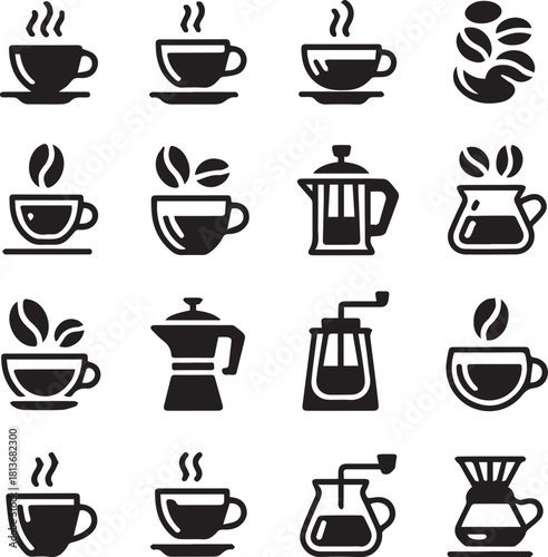 Coffee Equipment Line Icons – Simple Café Graphic Collection