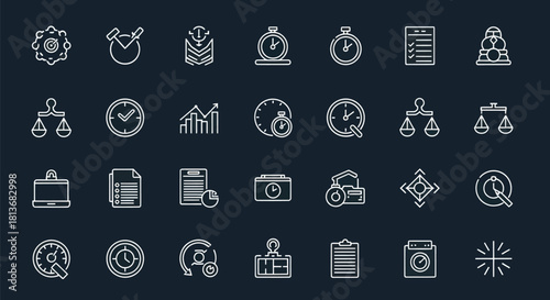 Collection of digital icon sets representing time management and tasks