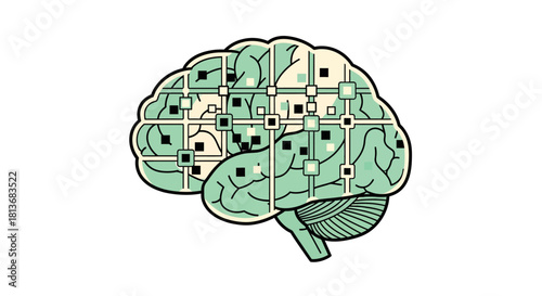 Modern brain illustration with artificial intelligence connections for innovative tech solutions and creative thinking, showcasing technology and intelligence