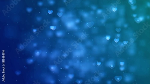 Gentle blue hearts floating with light sparkles animation background