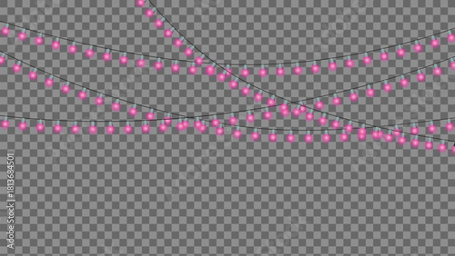 Celebrate with vibrant pink string lights for weddings, birthdays, or parties creating a festive atmosphere on transparent background perfect for overlays