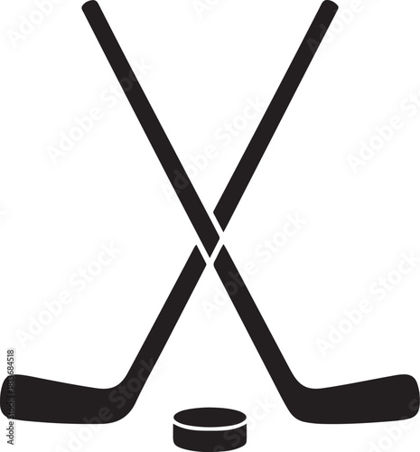 A vector illustration of two crossed hockey sticks and a puck
