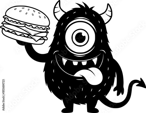 illustration of a monster holding a hamburger