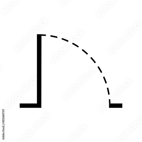 Architectural door swing plan symbol, outline drawing for floor plan designs