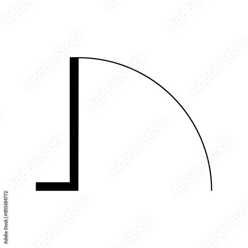 Architectural door swing symbol in a floor plan illustration, simple black line graphic