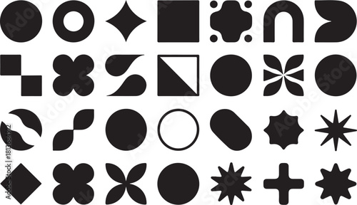 Abstract geometric shapes and icons. Brutal modern contemporary figure. Swiss design aesthetic.