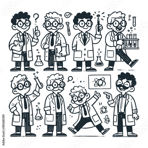 Children's line scribble of playful scientist