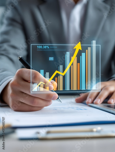 Dynamic business growth projection shows positive financial trend, perfect for investment strategies and professional success stories in modern markets