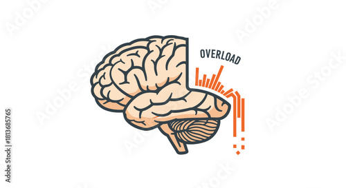Experiencing mental overload and burnout conceptualized with brain illustration, showcasing stress, anxiety, and cognitive fatigue for health and wellness campaigns