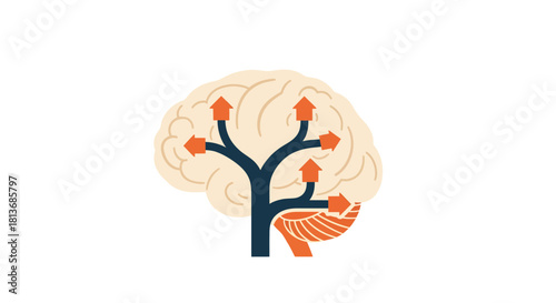 Brain connections and directions for growth, learning, innovation, and mental health concepts, illustrating cognitive function and neuroscience