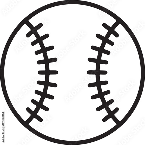 Baseball ball sign. Black softball icon isolated on white background. Equipment for professional american sport. Symbol of play, team, game and competition, recreation. Flat design Vector illustration