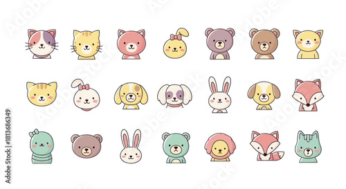 Cartoon animal icons collection of colorful smiling characters for design