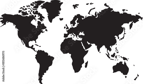 Black silhouette isolated World map