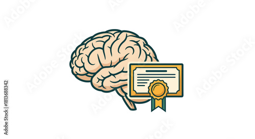 Brainpower achievement, success in education and learning with certificate, perfect for educational materials, training programs, and study resources