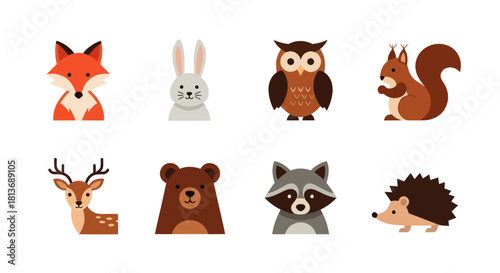 Cartoon animals illustration fox rabbit owl squirrel deer bear raccoon hedgehog