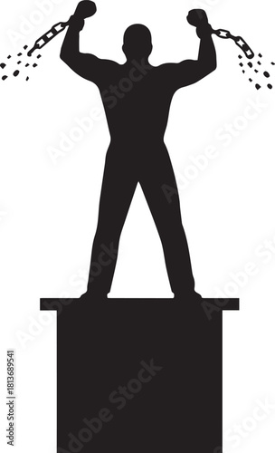 Silhouette of person breaking chains symbolizing freedom and human rights day triumph