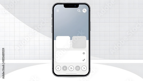 A minimal vector mobile UI layout featuring abstract cards buttons and interface blocks with soft gradients suitable for app concept themes