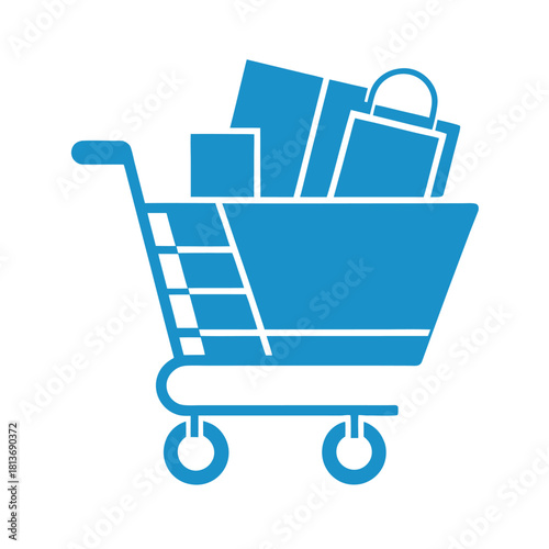 Shopping cart stacked with bags vector icon on white background