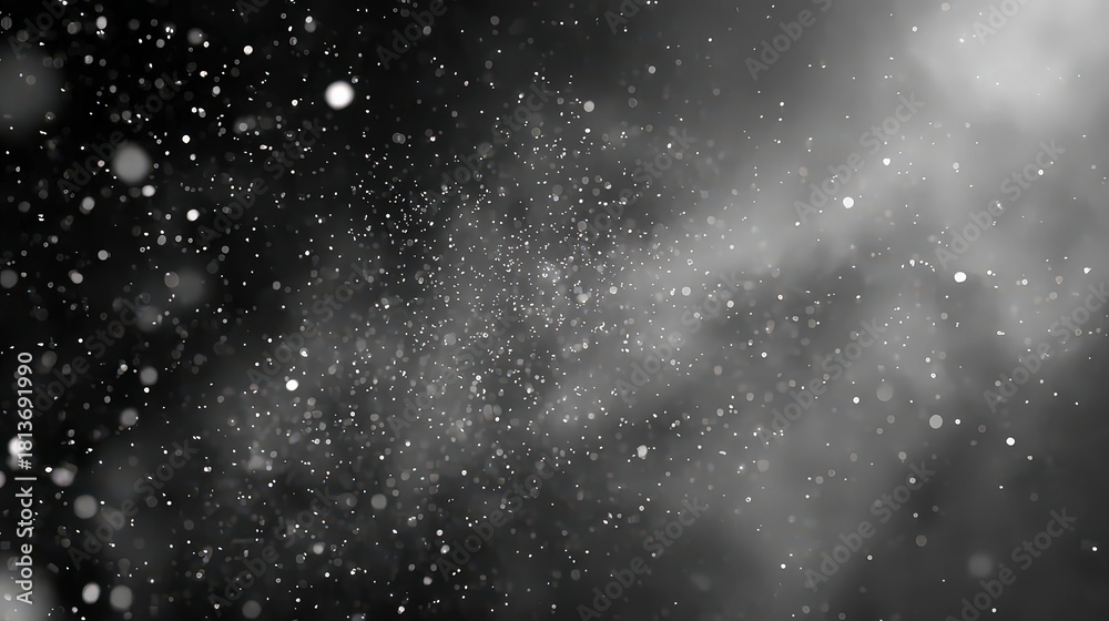 Obraz premium Ethereal White Particles Floating in a Dark Abstract Cloud with Bokeh Effect for Motion Graphics and Compositing Element Background