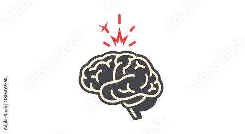 Brain sending signals with red indicators, representing mental health, memory loss, headaches, or neurological issues and cognitive function