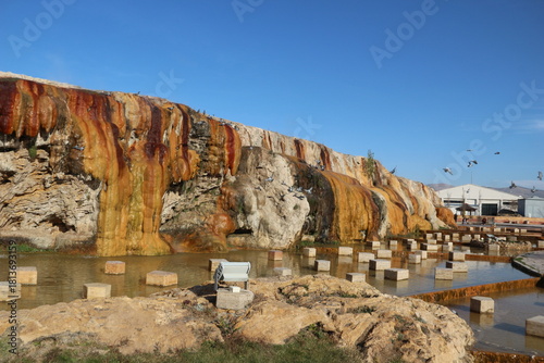 Fototapeta Naklejka Na Ścianę i Meble -  Terme and granite waterfall with geothermal water flowing in Kırşehir, Türkiye