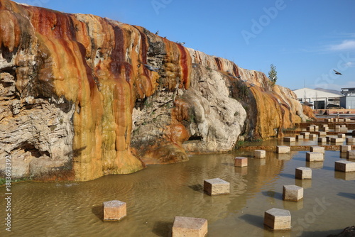 Fototapeta Naklejka Na Ścianę i Meble -  Terme and granite waterfall with geothermal water flowing in Kırşehir, Türkiye