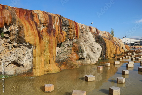Fototapeta Naklejka Na Ścianę i Meble -  Terme and granite waterfall with geothermal water flowing in Kırşehir, Türkiye